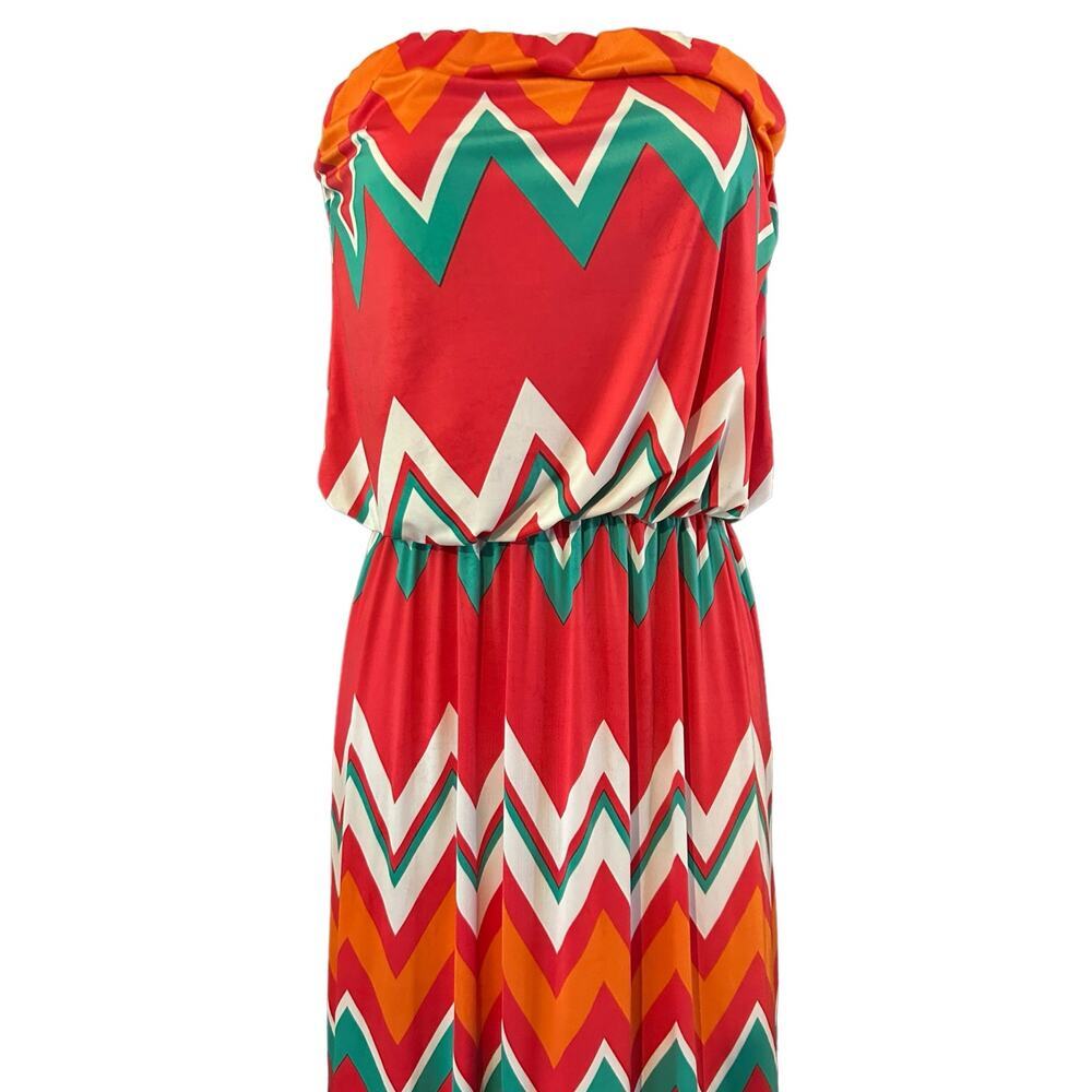 Womens Maxi Dress, Strapless Chevron Size M - Picture 2 of 5